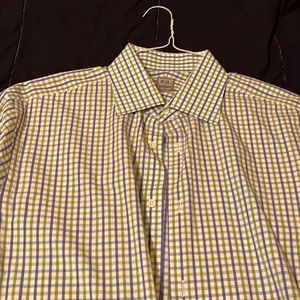 ALL . Men’s IKE BEHAR Dress Shirt. 16x34/35. Blue/Green plaid. Excellent